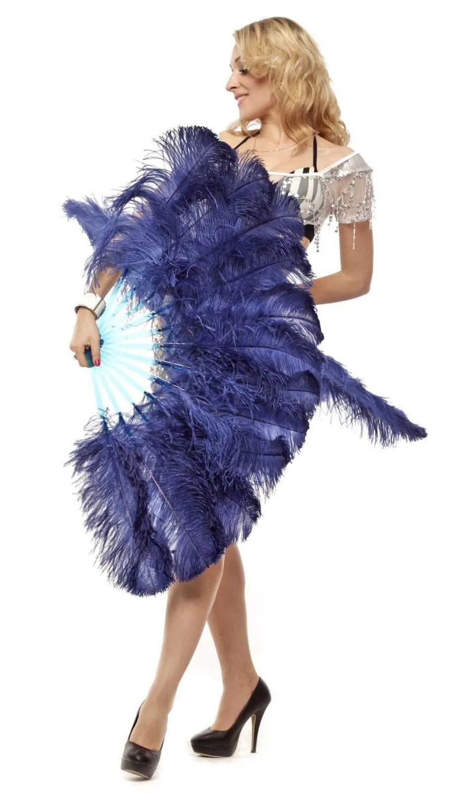 Navy intermediate 2 layers Ostrich Feather Fan 30"x 54"