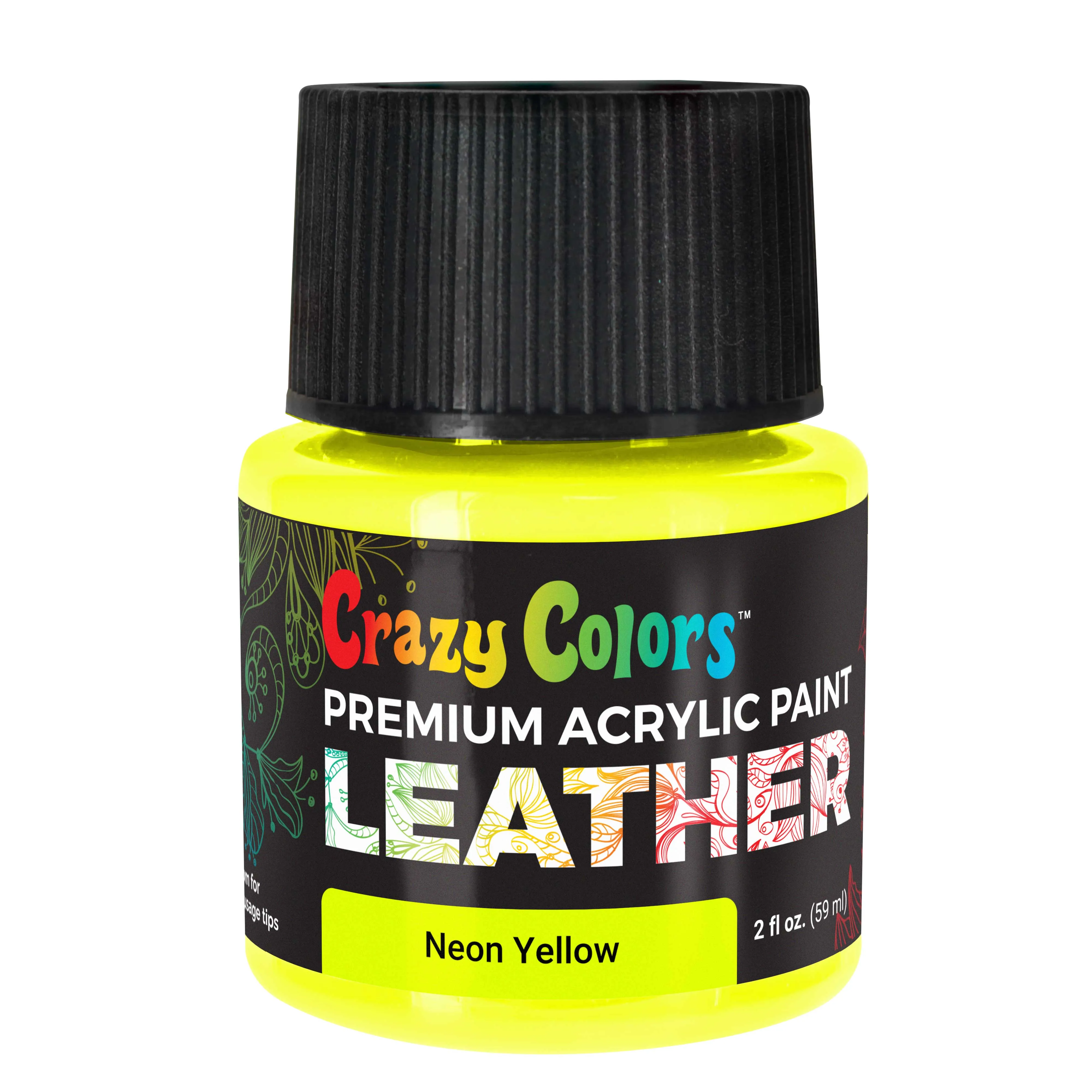 Neon Yellow Premium Acrylic Leather and Shoe Paint, 2 oz Bottle - Flexible, Crack, Scratch, Peel Resistant - Artist Create Custom Sneakers, Jackets, Bags, Purses, Furniture Artwork