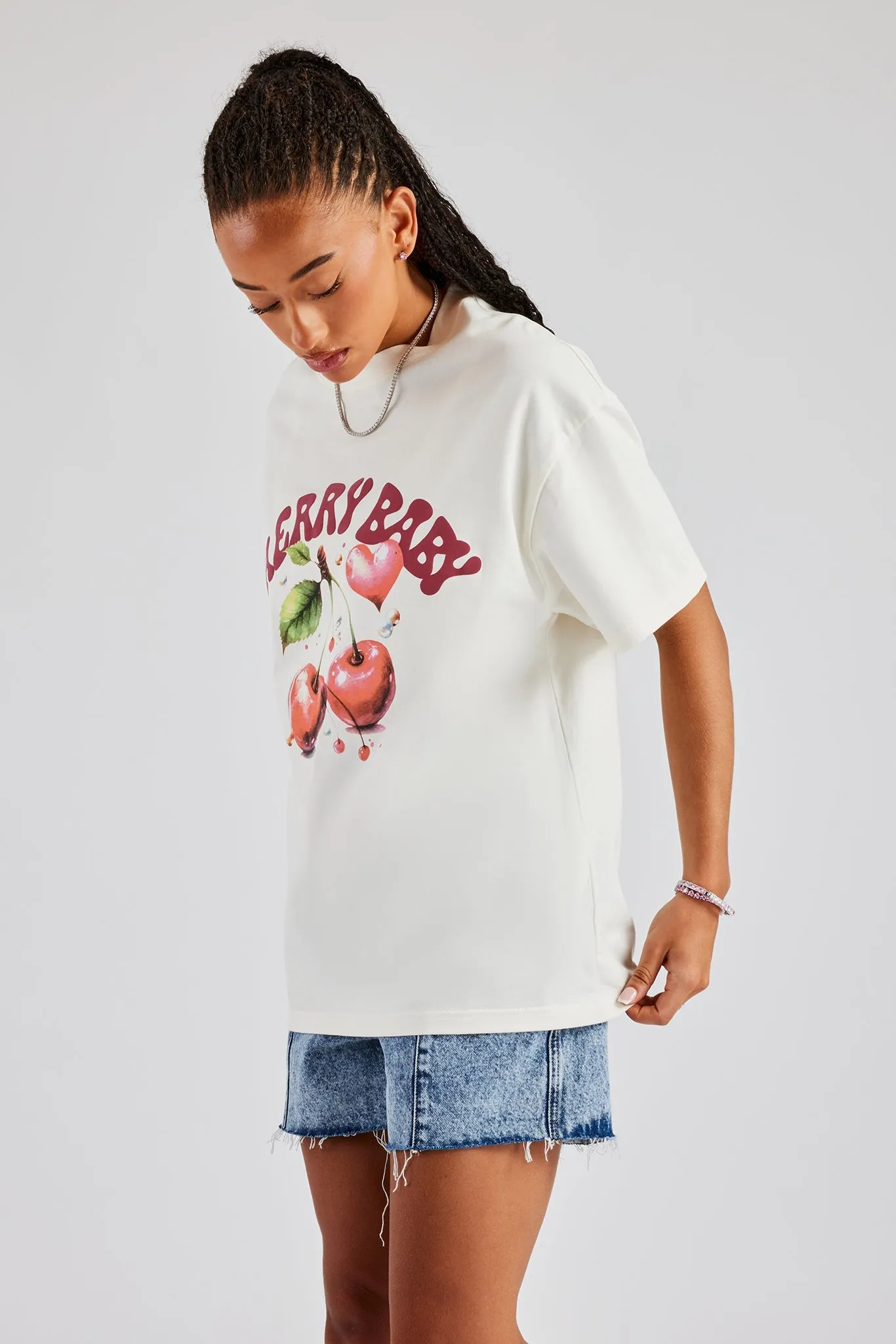 Oversized Cherry Graphic T-Shirt - Off White