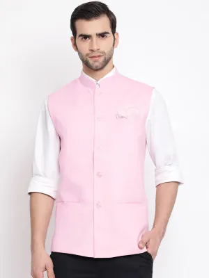 Pink Cotton Blend Nehru Jacket with Mandarin Collar