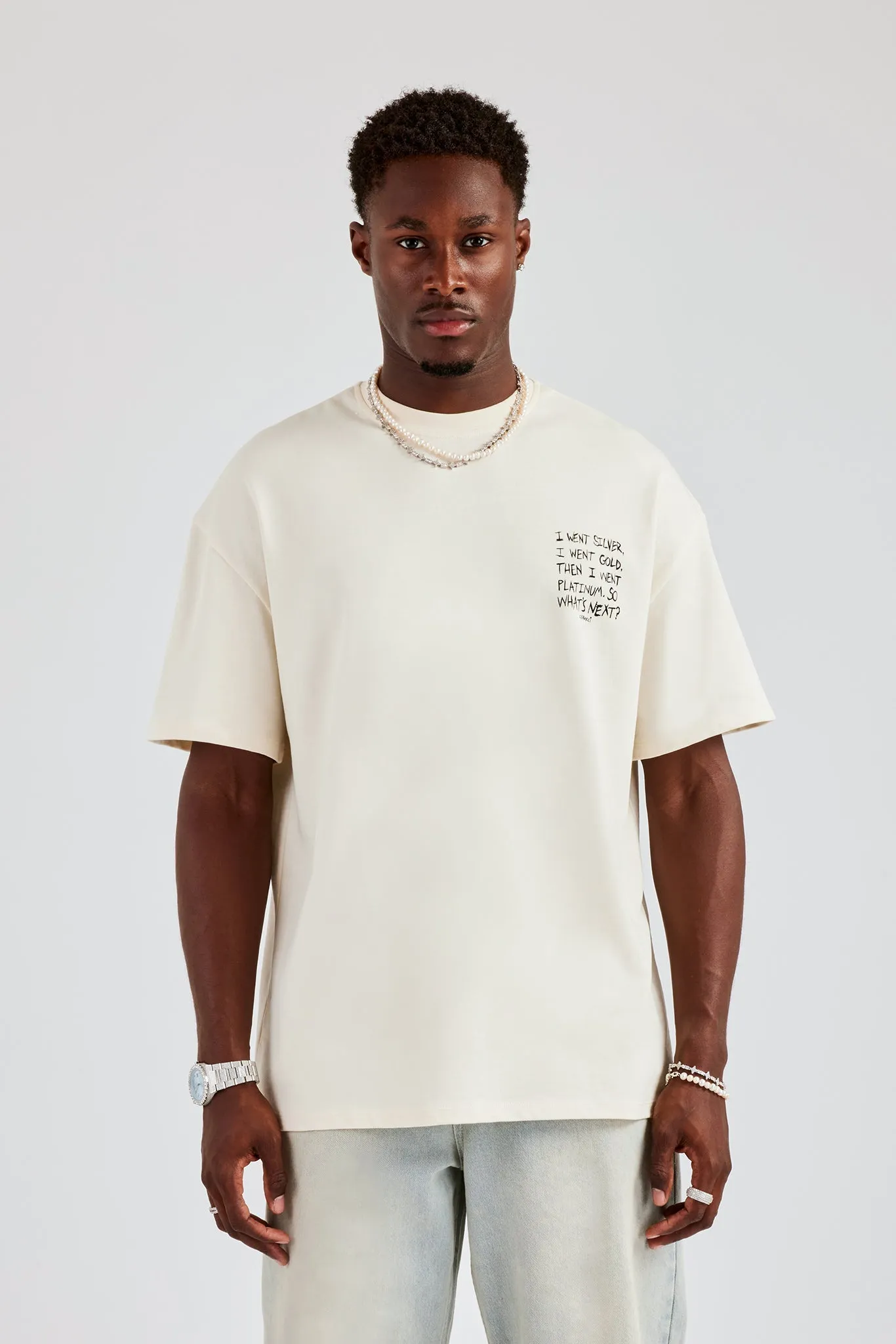 Platinum Back Quote Oversized T-Shirt- Off White