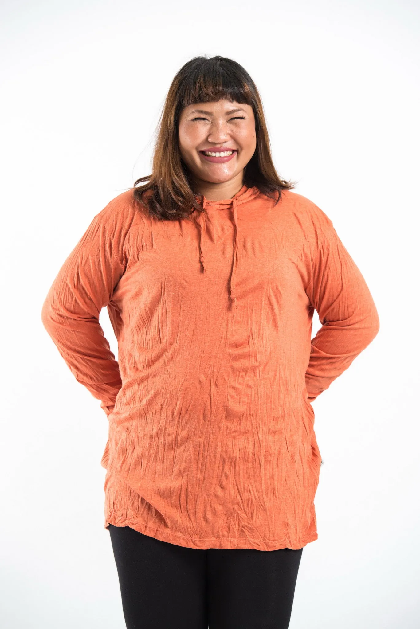 Plus Size Unisex Solid Color Hoodie in Orange