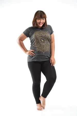 Plus Size Womens Lotus Mandala T-Shirt in Gold on Black