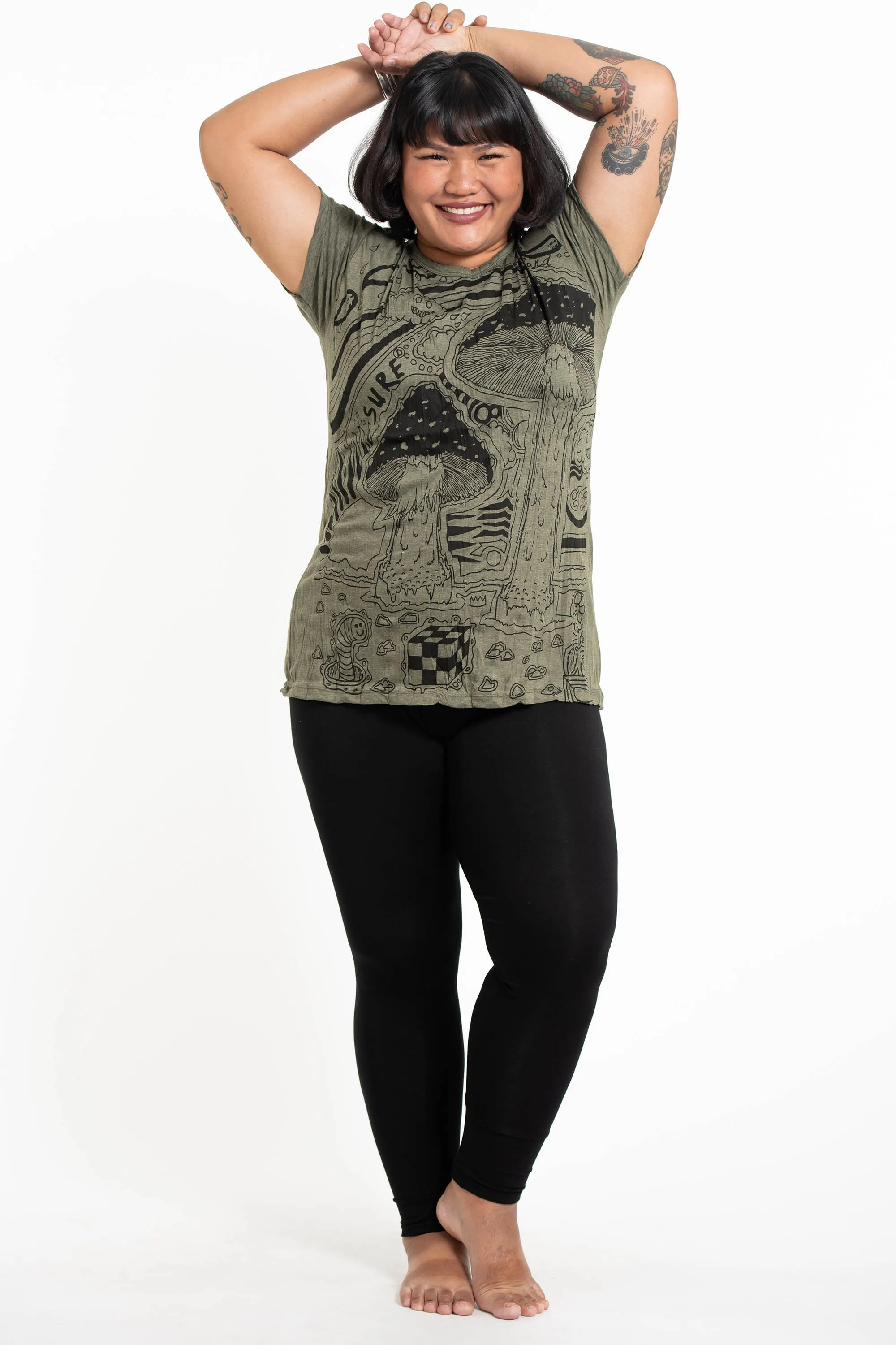 Plus Size Womens Magic Mushroom T-Shirt in Green