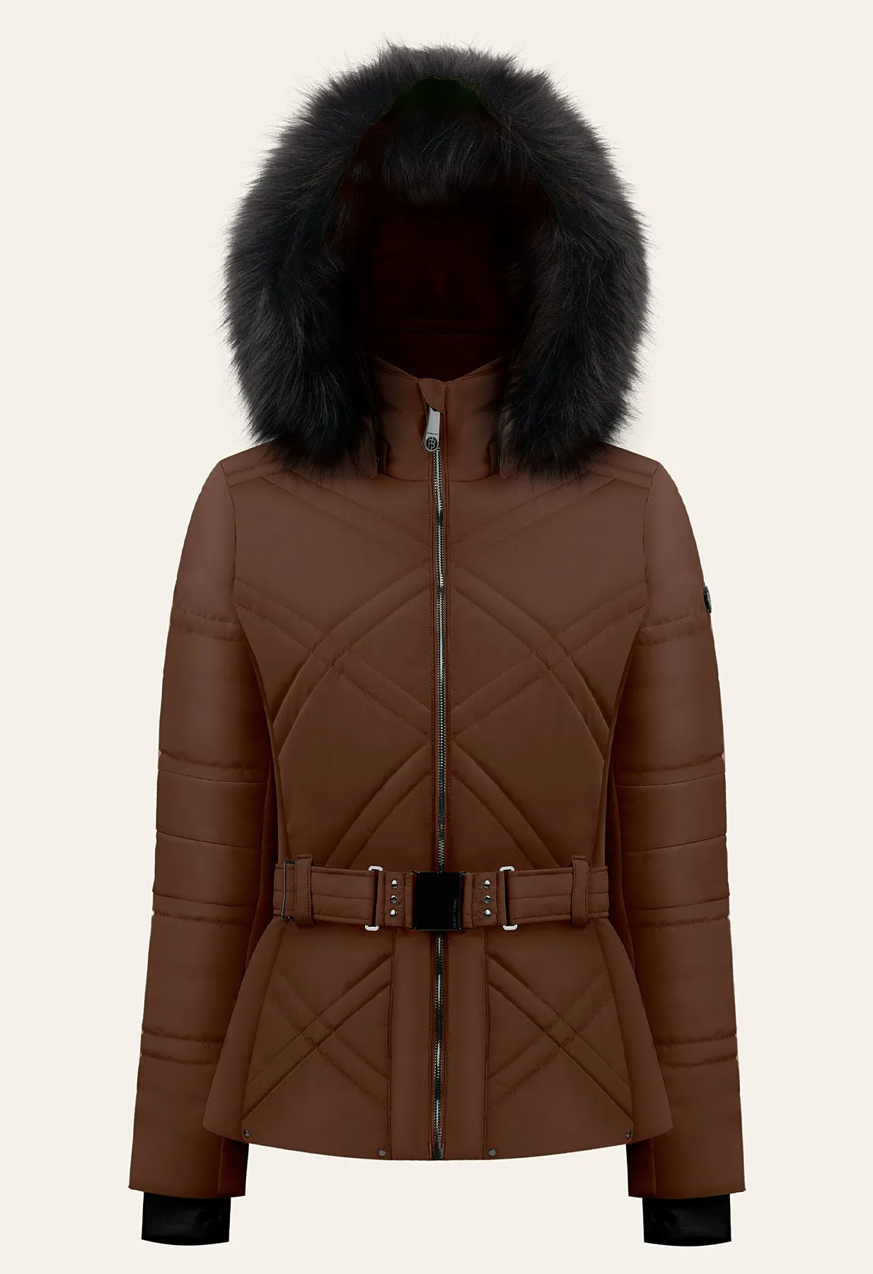 Poivre Blanc W24-1003 Ski Jacket in Chocolate Brown with Faux Fur trim