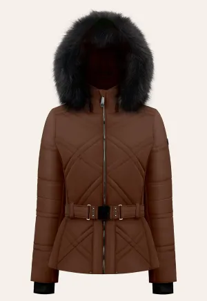 Poivre Blanc W24-1003 Ski Jacket in Chocolate Brown with Faux Fur trim