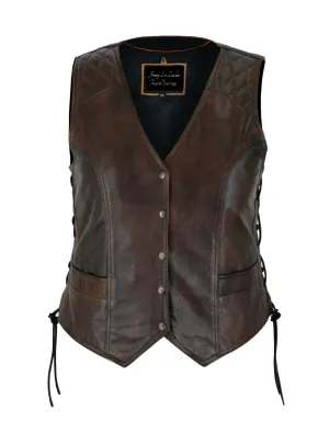 Premium Cowhide Brown Vest with Diamond Design