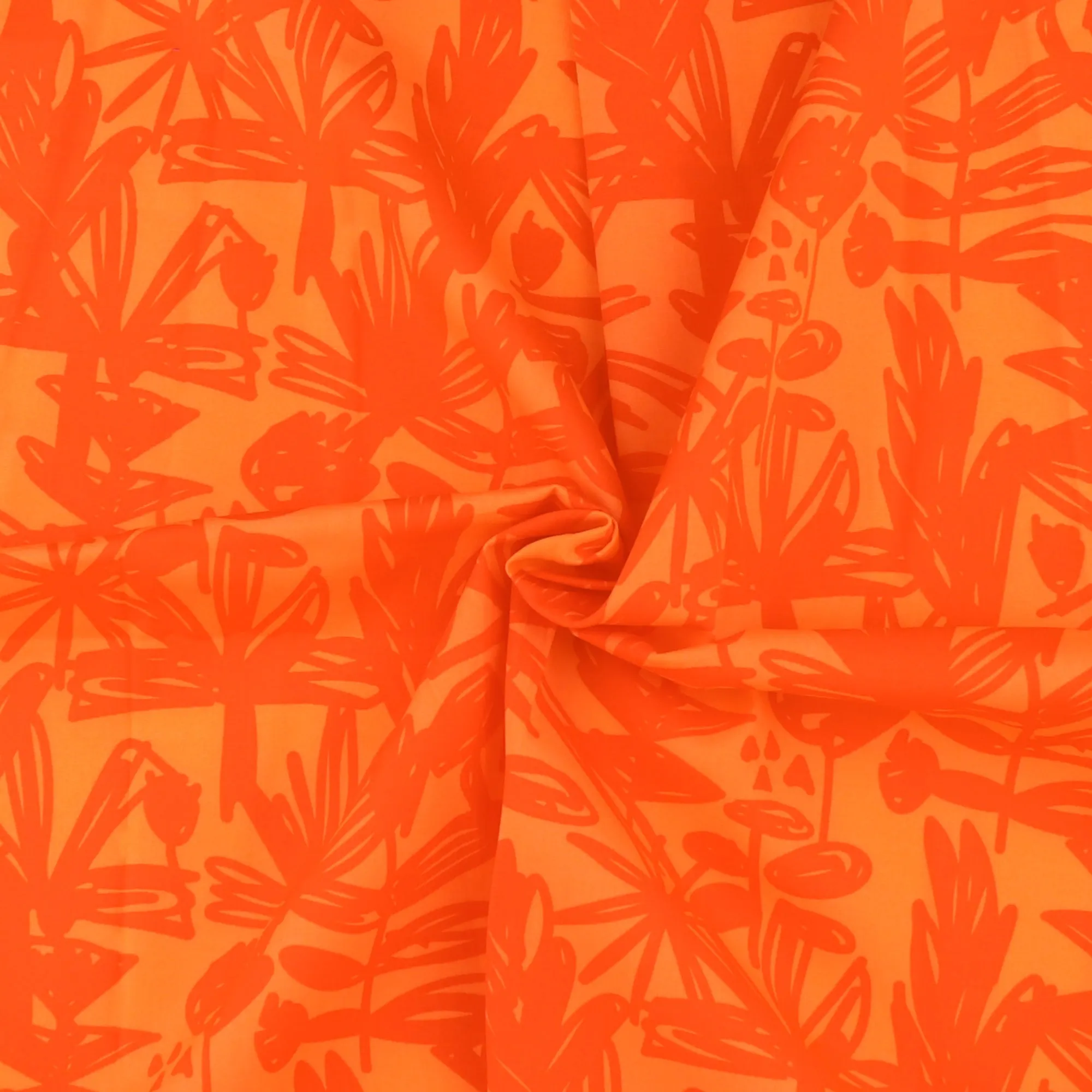 Printed Stretch Poplin - NORA - 012 - Tangerine