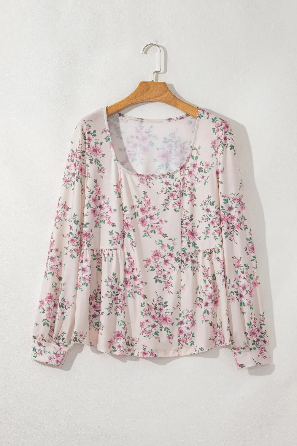 Romantic Printed Square Neck Long Sleeve Blouse- Empire Style