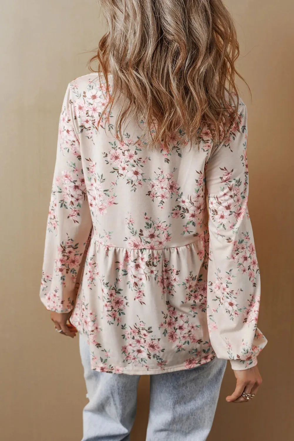 Romantic Printed Square Neck Long Sleeve Blouse- Empire Style