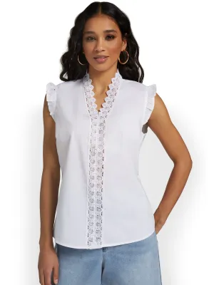 Ruffle-Front Poplin Eyelet Blouse - Lily & Cali