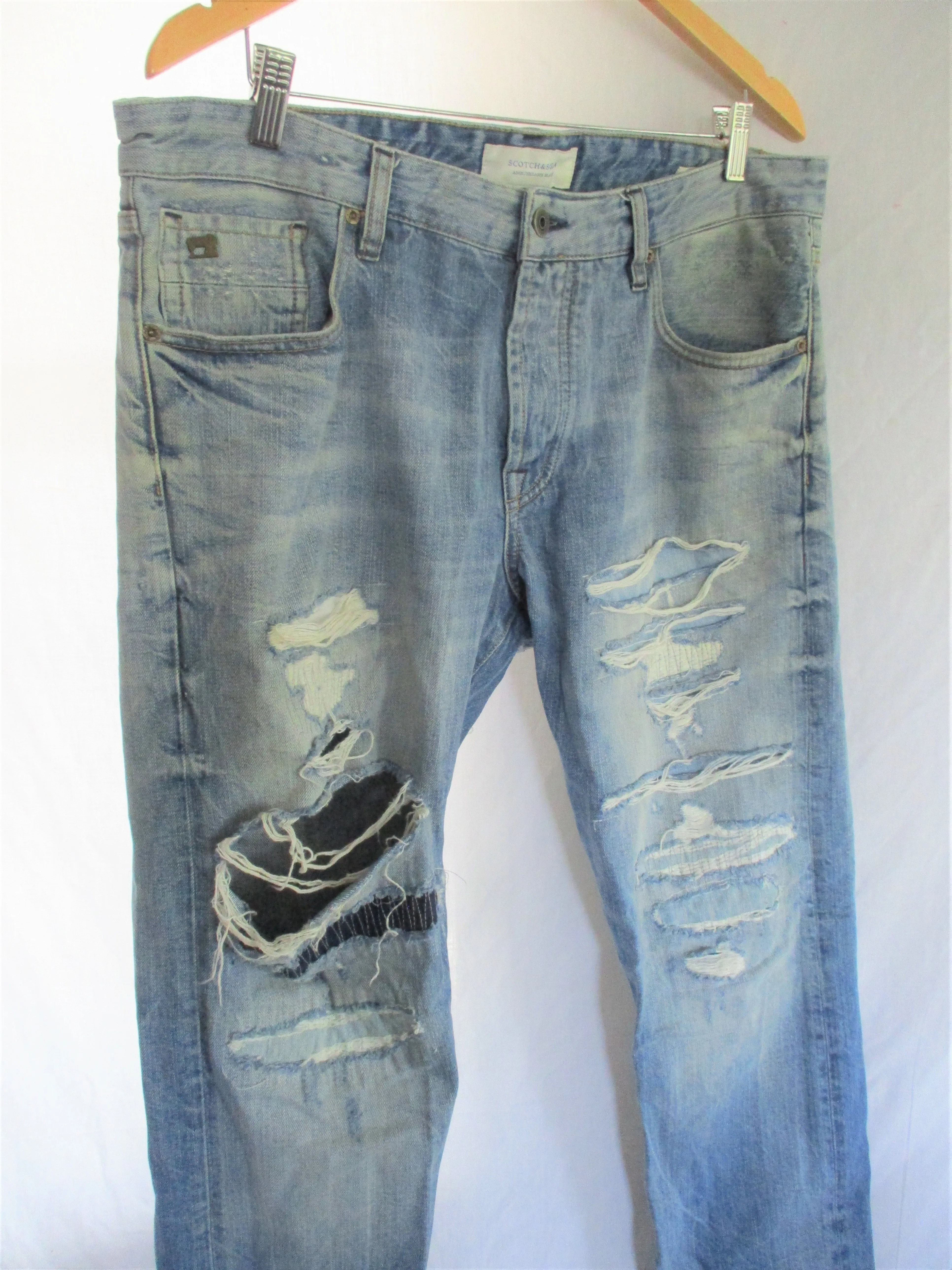 SCOTCH & SODA RALSTON Distressed Denim Pants Jeans Dungarees BLUE 36 X 32