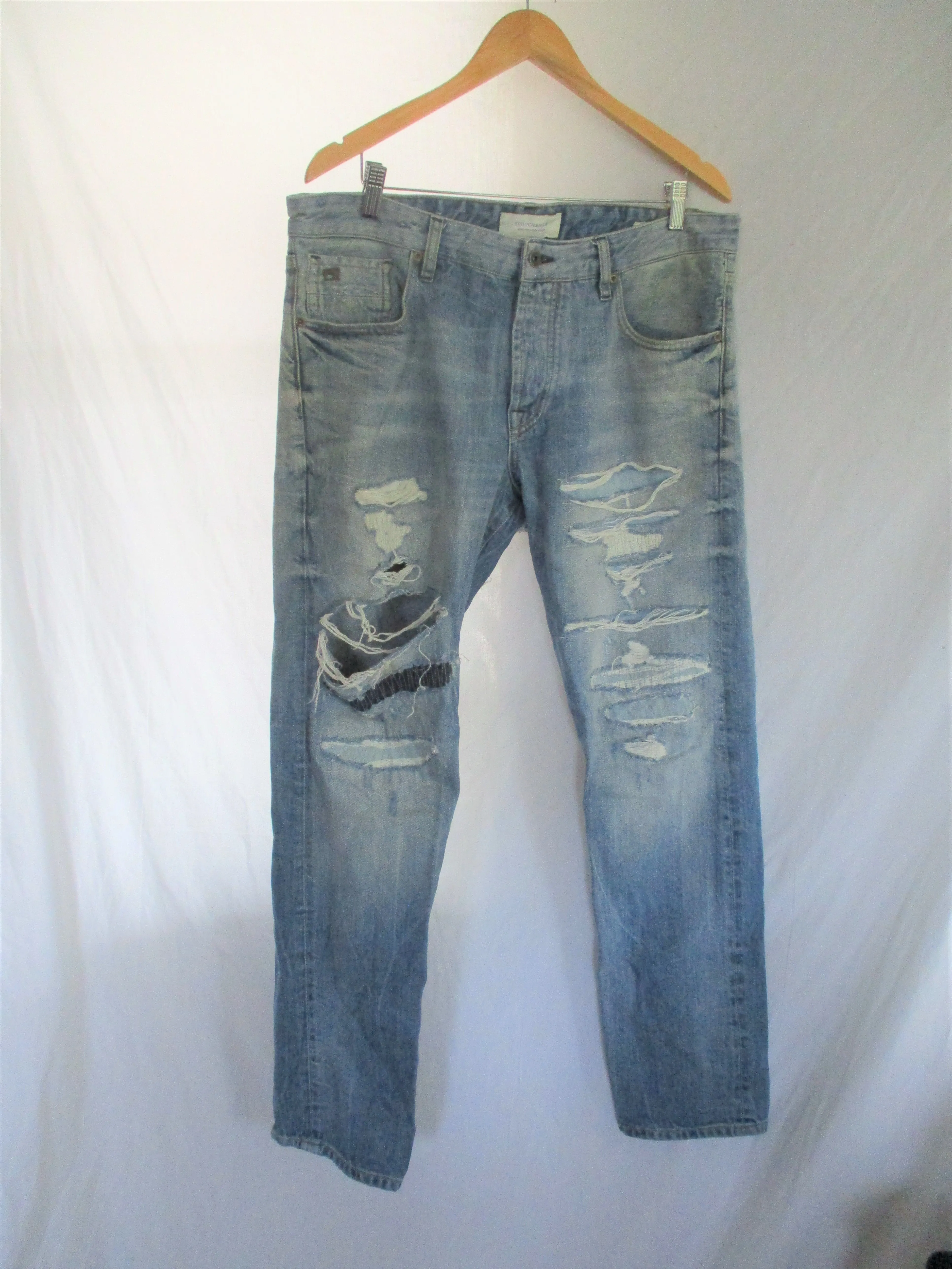 SCOTCH & SODA RALSTON Distressed Denim Pants Jeans Dungarees BLUE 36 X 32