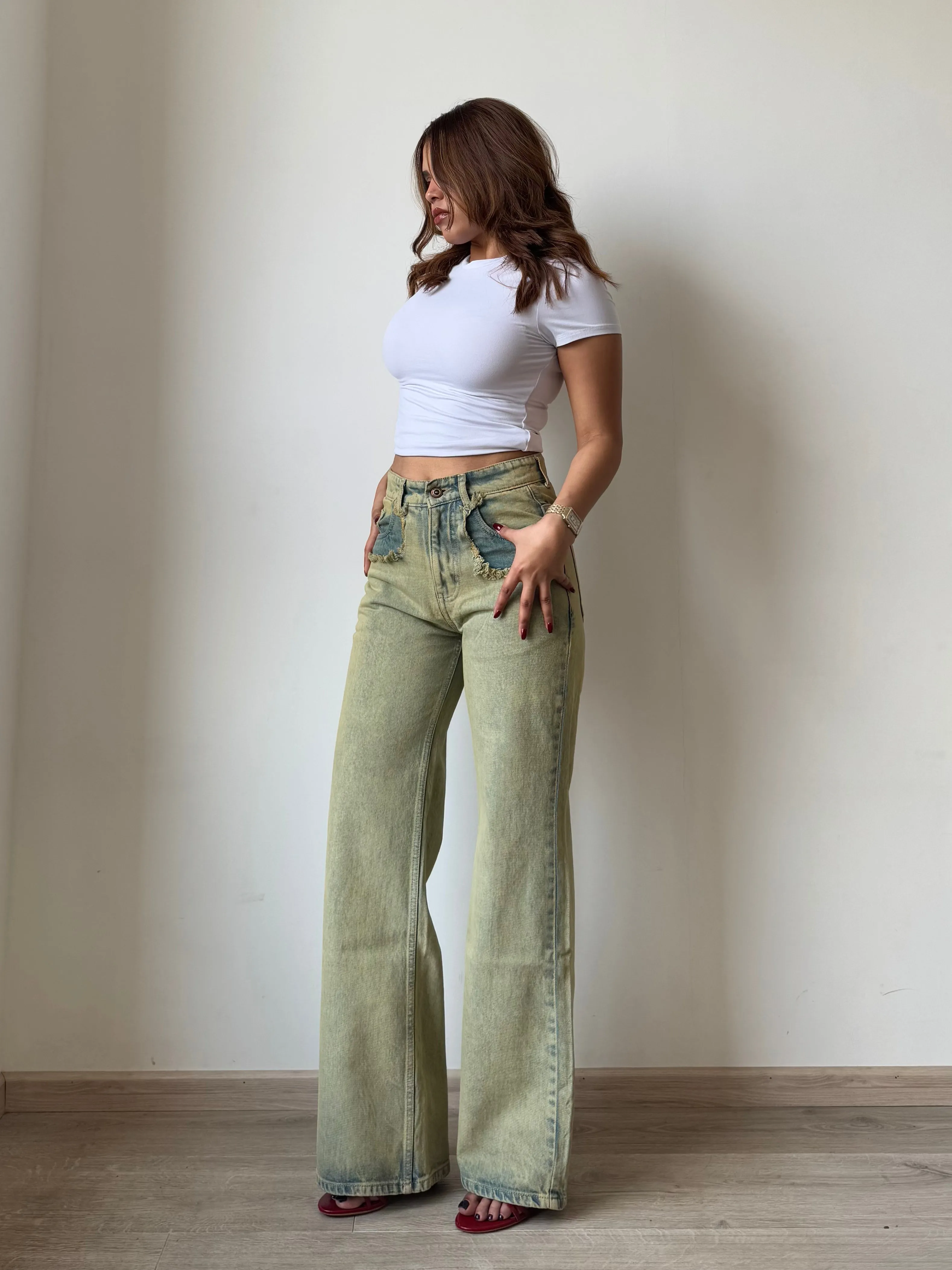 Shanghai Ash Blue Cloud Wide Leg Unisex Jeans