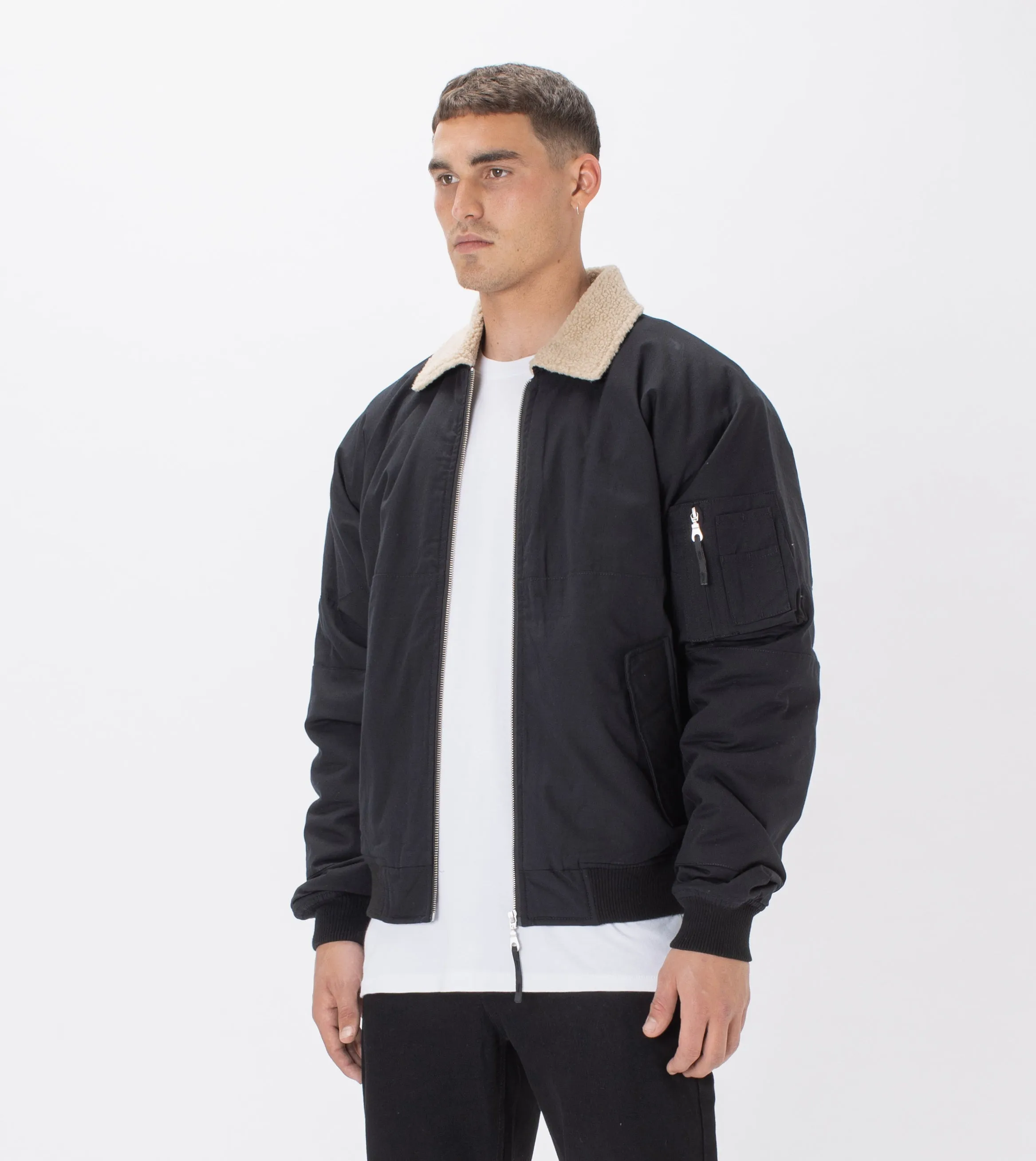 Shearling Militat Bomber Jacket Black