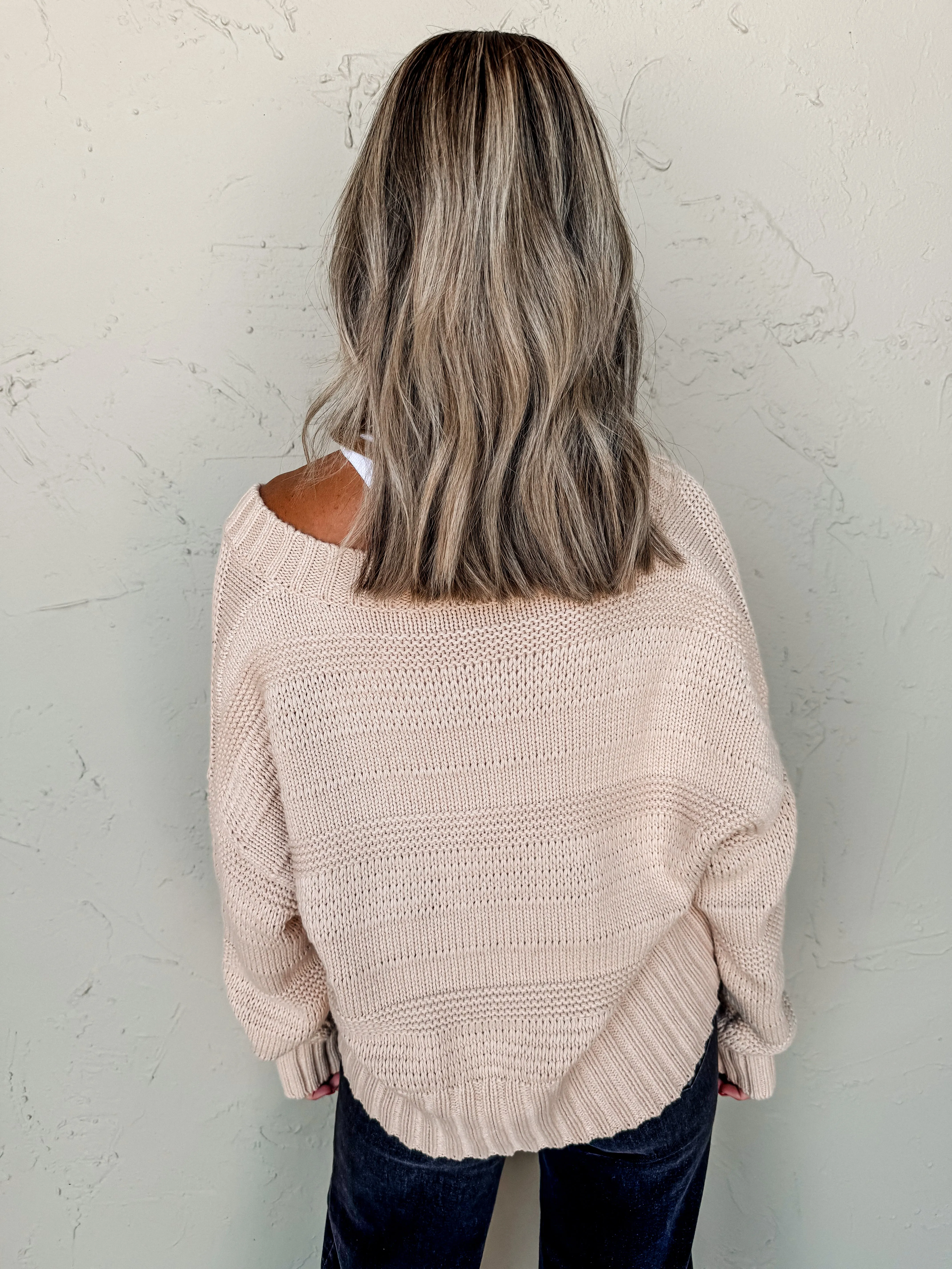 Simple Mood V Neck Sweater-Beige