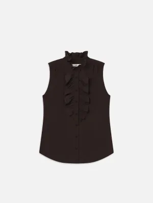 Sleeveless Ruffle Front Blouse -- Espresso