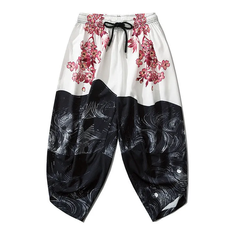 Streetwear Pants Japanese  Cherry Blossom Print