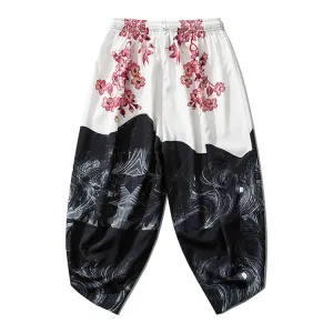 Streetwear Pants Japanese  Cherry Blossom Print