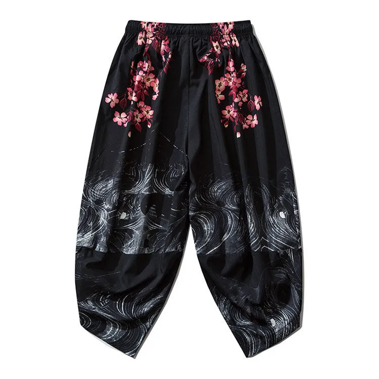 Streetwear Pants Japanese  Cherry Blossom Print