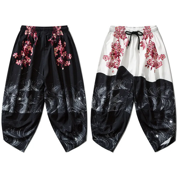 Streetwear Pants Japanese  Cherry Blossom Print