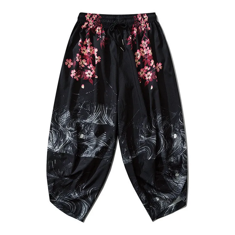 Streetwear Pants Japanese  Cherry Blossom Print