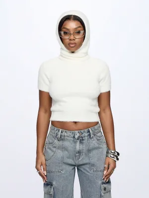 SUMWON WOMEN Fully Knit Hoodie Crop Top