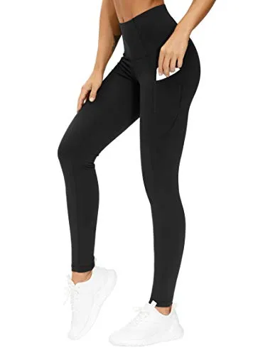 THE GYM PEOPLE Thick High Waist Yoga Pants with Pockets, Tummy Control Workout Running Yoga Leggings for Women (Medium, Black  )