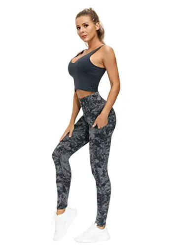 THE GYM PEOPLE Thick High Waist Yoga Pants with Pockets, Tummy Control Workout Running Yoga Leggings for Women (Medium, Black  )