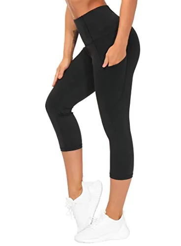 THE GYM PEOPLE Thick High Waist Yoga Pants with Pockets, Tummy Control Workout Running Yoga Leggings for Women (Medium, Black  )