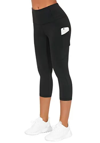 THE GYM PEOPLE Thick High Waist Yoga Pants with Pockets, Tummy Control Workout Running Yoga Leggings for Women (Medium, Black  )