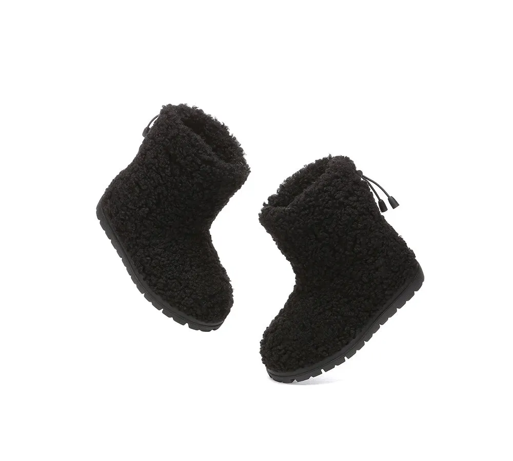 UGG Kids Sheepskin Wool Plush Drawstring Boots Peggy