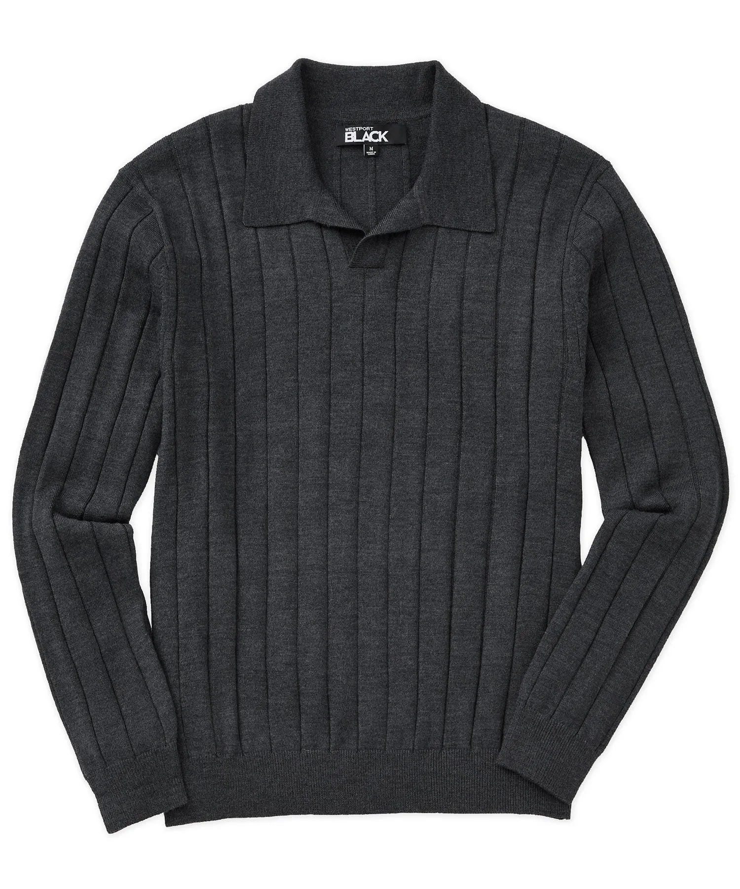 Westport Black Long Sleeve Wool Johnny Collar Polo Knit Shirt