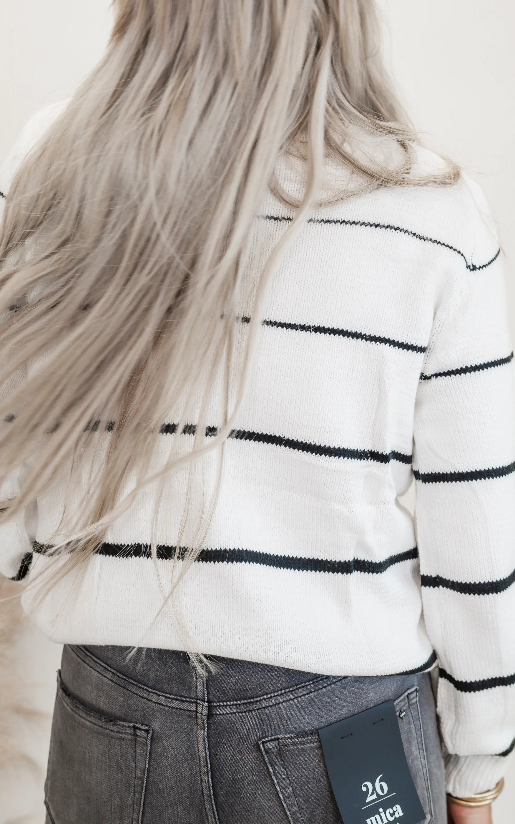 White Striped Lightweight Cable Knit Sweater Top