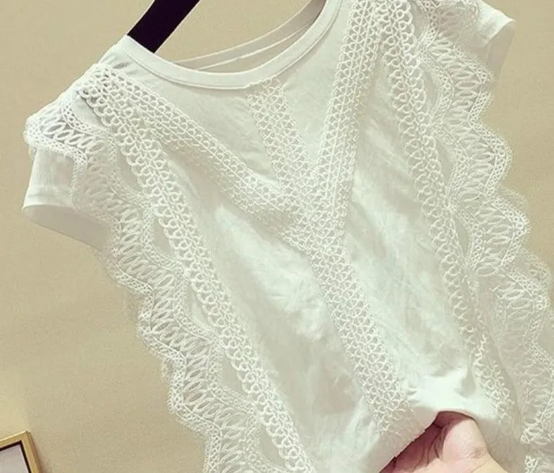 Women Lace Knitted Blouse | Short Sleeve Blouses Tops | Solid Color Shirt blouse Top | Women Girl Blouse | Women Lace Blouses | Romantic Top