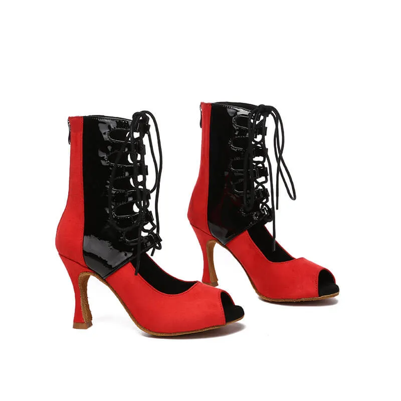 Women Lace-up Latin Tango Dance Heels Boots