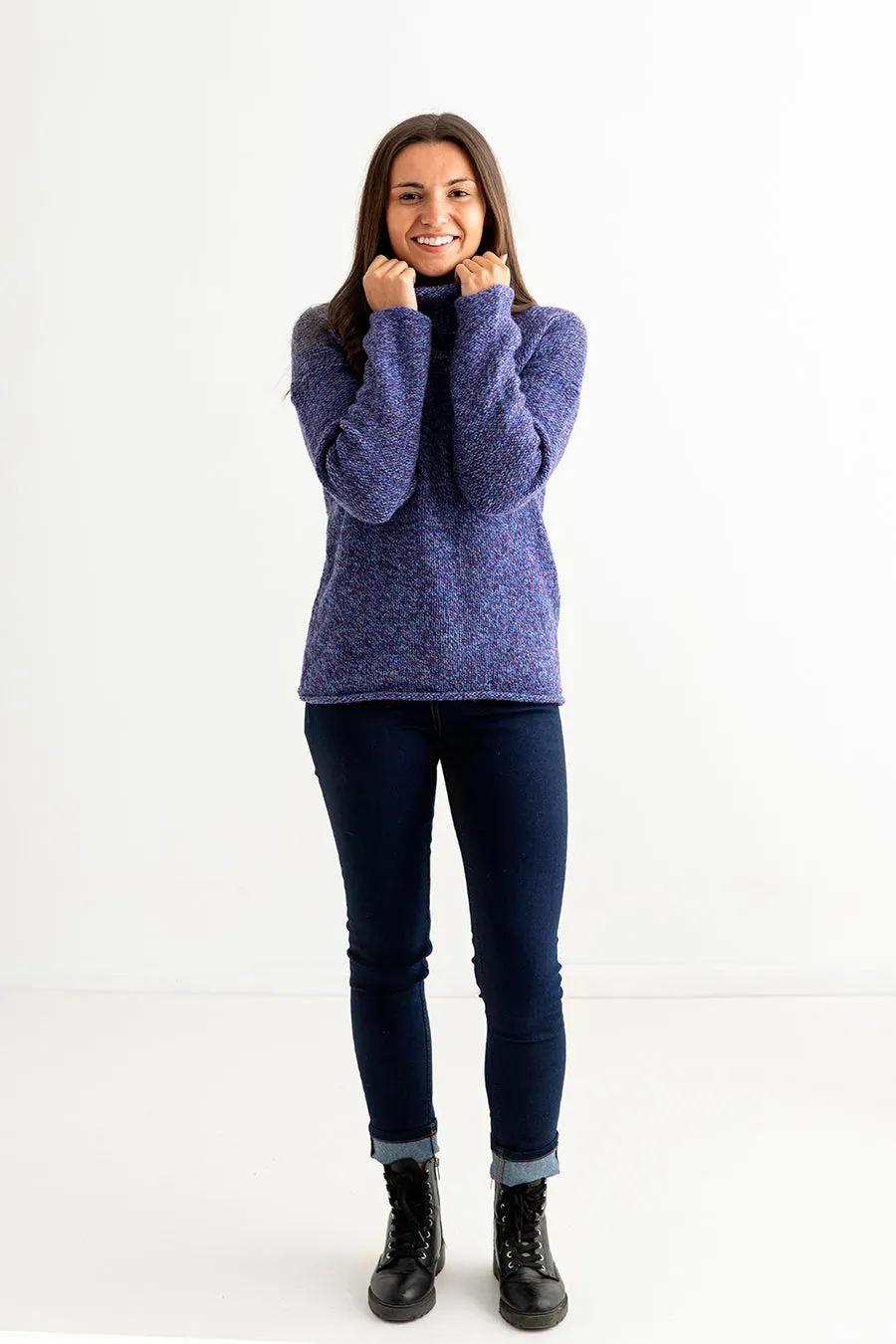 Womens Chunky Cowl neck jumper - Purple