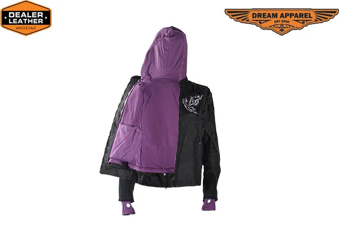 Women's Textile Jacket With Purple Hoodie & Butterfly