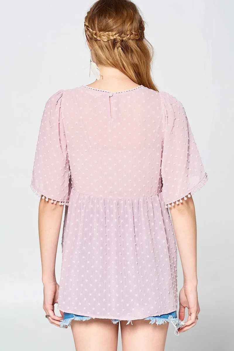 Women's This Detailed Lace Trimmed Bubble Chiffon Blouse