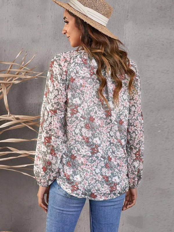 Wrapped in Blooms Floral Balloon Sleeve Wrap Top