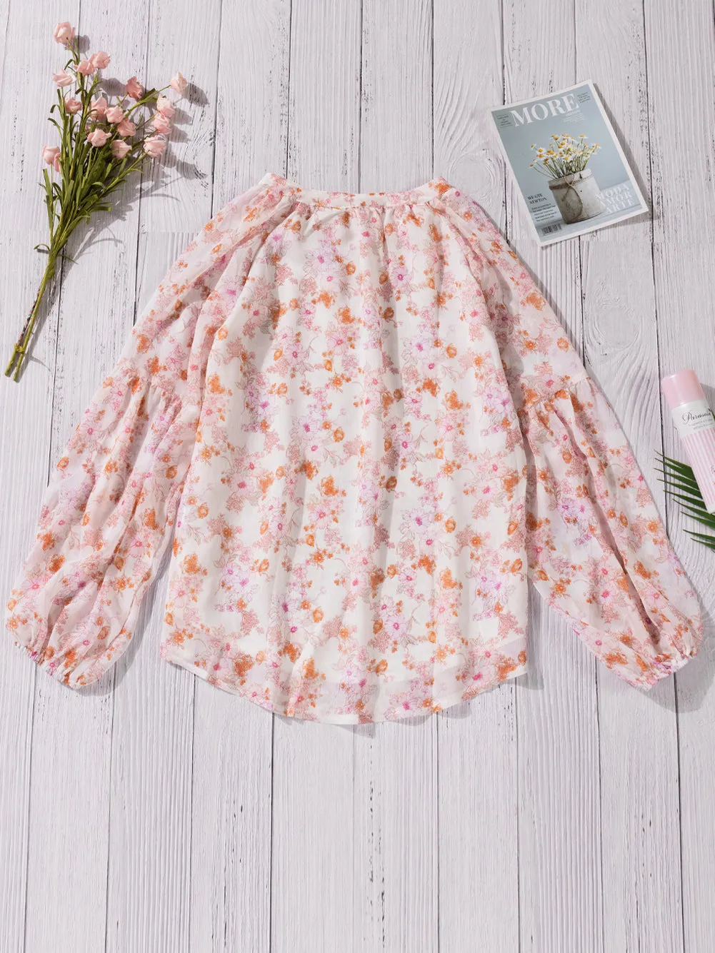 Wrapped in Blooms Floral Balloon Sleeve Wrap Top