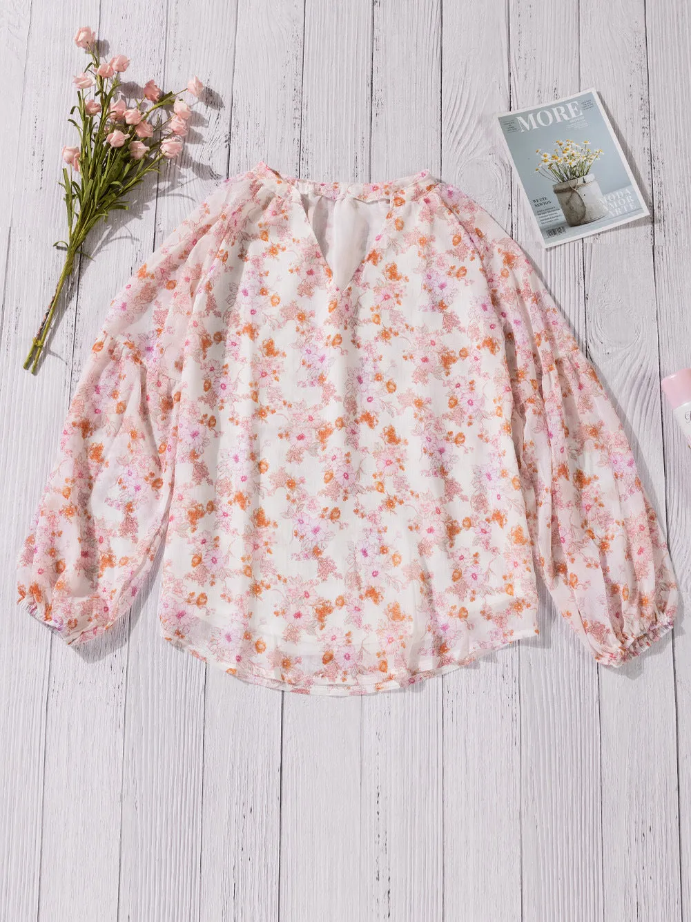 Wrapped in Blooms Floral Balloon Sleeve Wrap Top